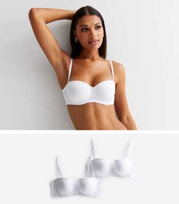 2 Pack White Bow Front Strapless Bras