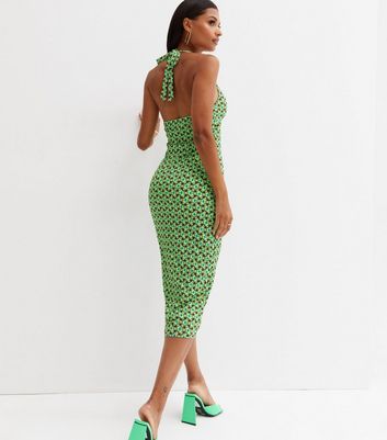 ONLY Green Abstract Cut Out Midi Halter 