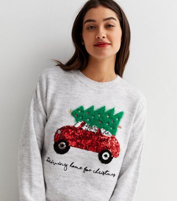 Light Grey Sequin Embellished Christmas 