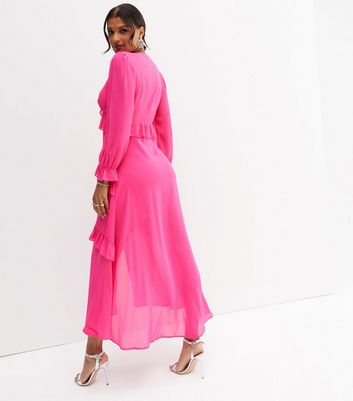 Pink chiffon store long sleeve dress