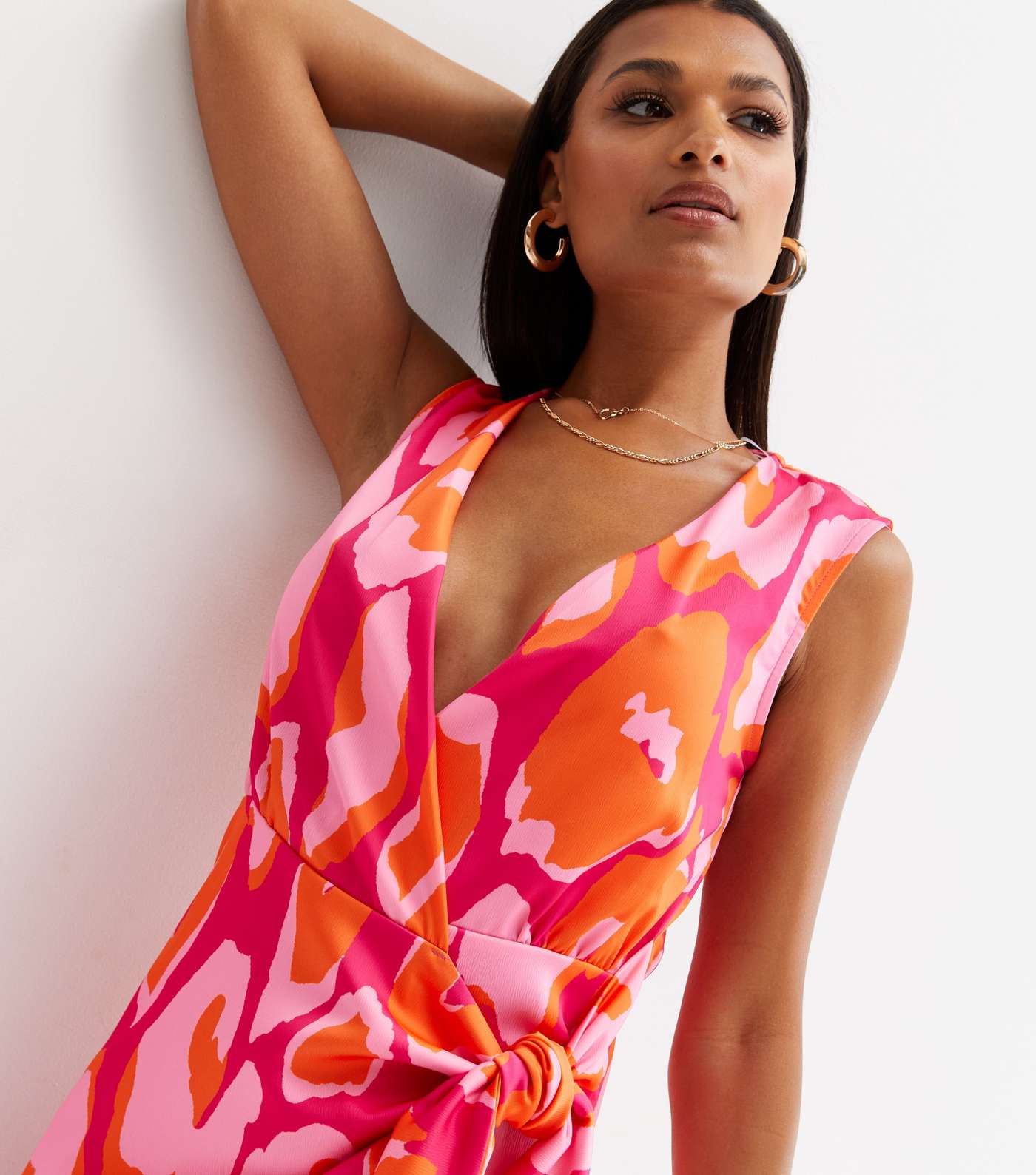 Pink Leopard Print Satin Mini Wrap Dress Image 3