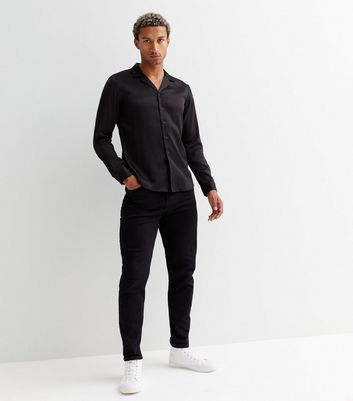 Black Satin Long Sleeve Shirt New Look