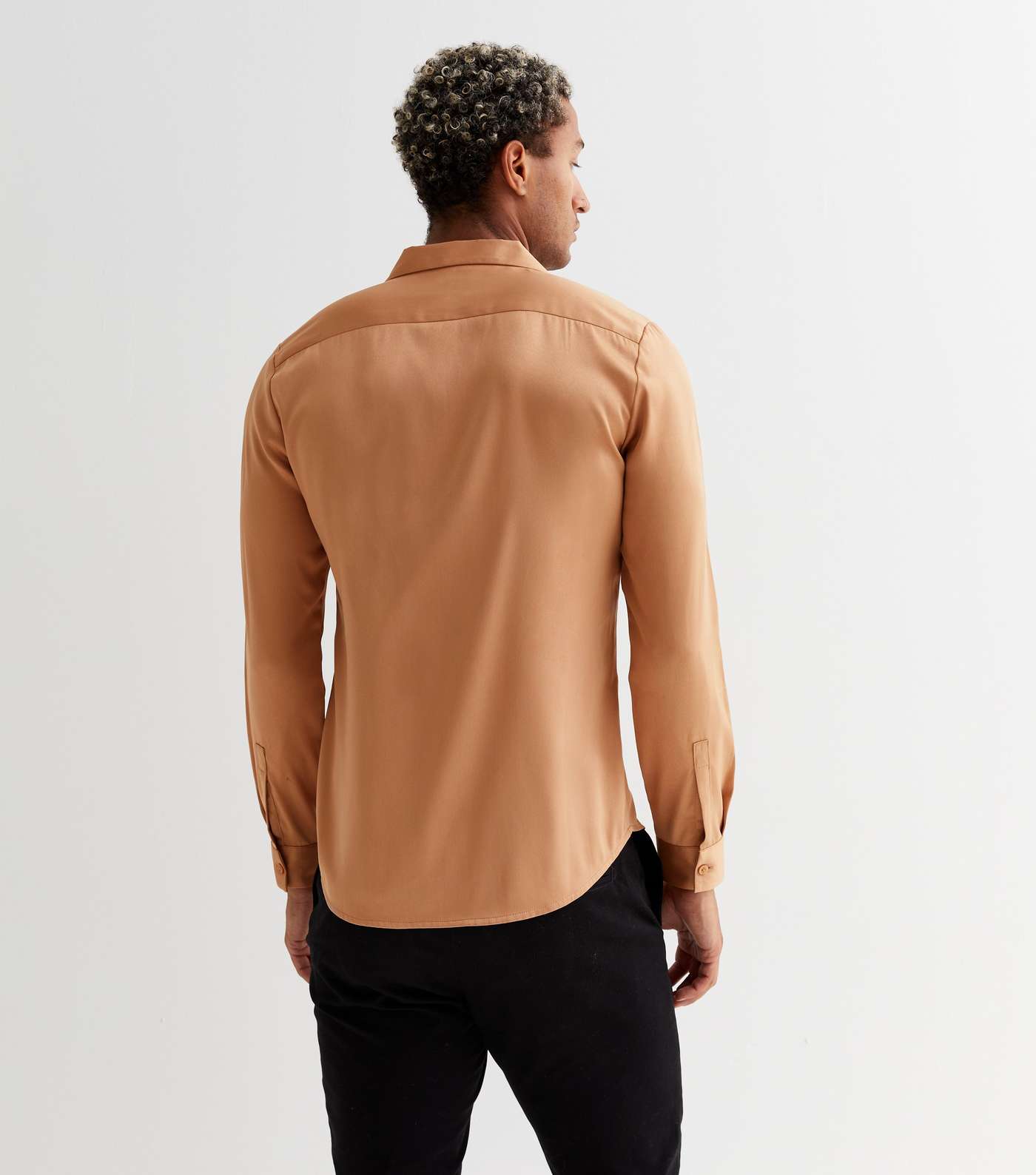 Light Brown Satin Long Sleeve Shirt Image 4