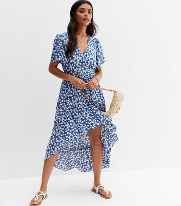 New look blue wrap dress best sale