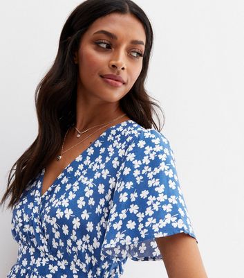 Cameo Rose Women's Blue Floral Dip Hem Midi Wrap Dress New Look - UK 8