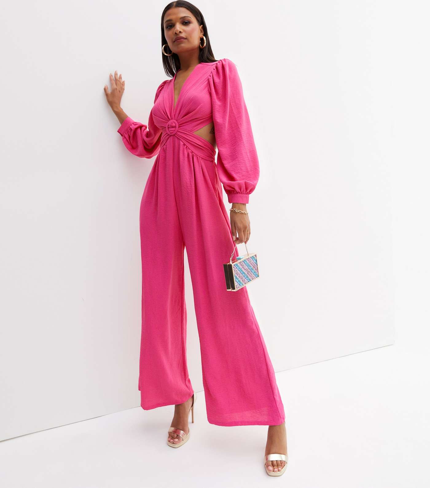 Cameo Rose Bright Pink Cut Out Jumpsuit Image 3