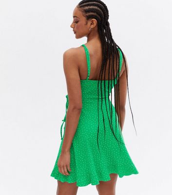 Green Spot Frill Mini Wrap Skater Dress New Look