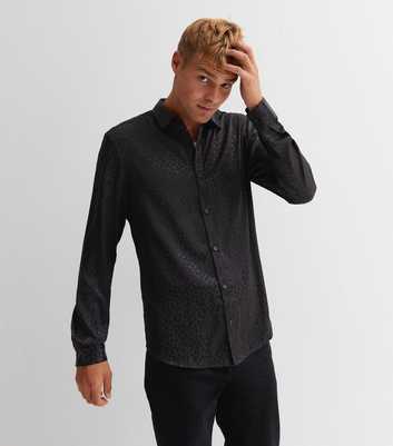 Black Animal Print Satin Long Sleeve Shirt