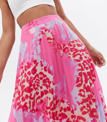 Pink Animal Print Chiffon Pleated Midi Skirt | New Look