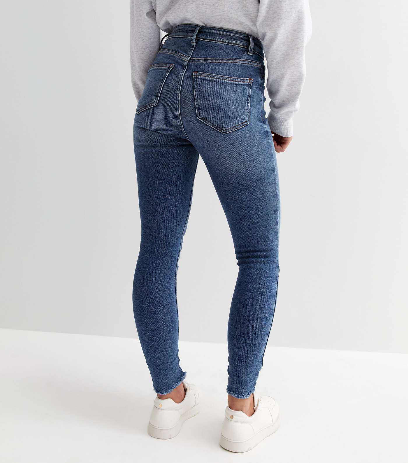 Petite Blue Ripped Knee High Waist Hallie Super Skinny Jeans Image 4