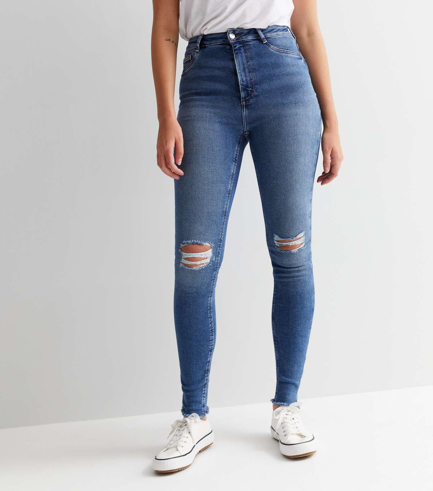 Tall Blue Ripped Knee High Waist Hallie Super Skinny Jeans Image 2
