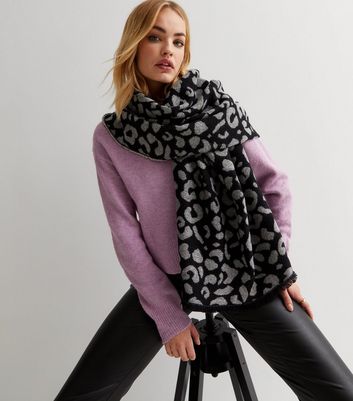 grey and black animal print scarf