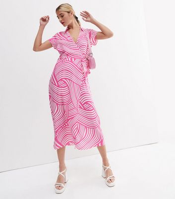 Pink Swirl Collared Midi Wrap Dress | New Look