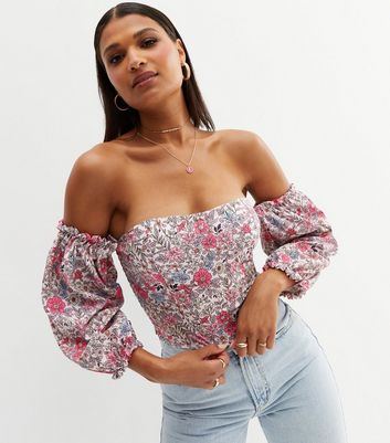 Parisian Pink Ditsy Floral Bardot Top 