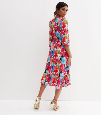 Click to view product details and reviews for Parisian Pink Floral Sweetheart Midi Dress New Look.