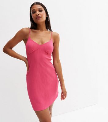 Bright Pink Crinkle Strappy Mini Dress New Look