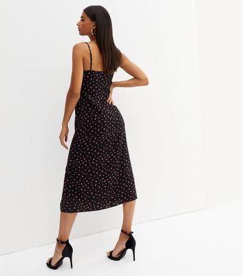 Curves Black Ditsy Floral Strappy Midi Slip Dress | New Look