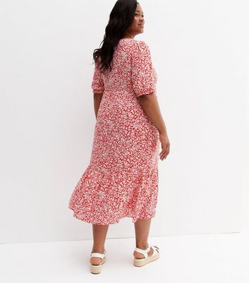 red ditsy smock dress