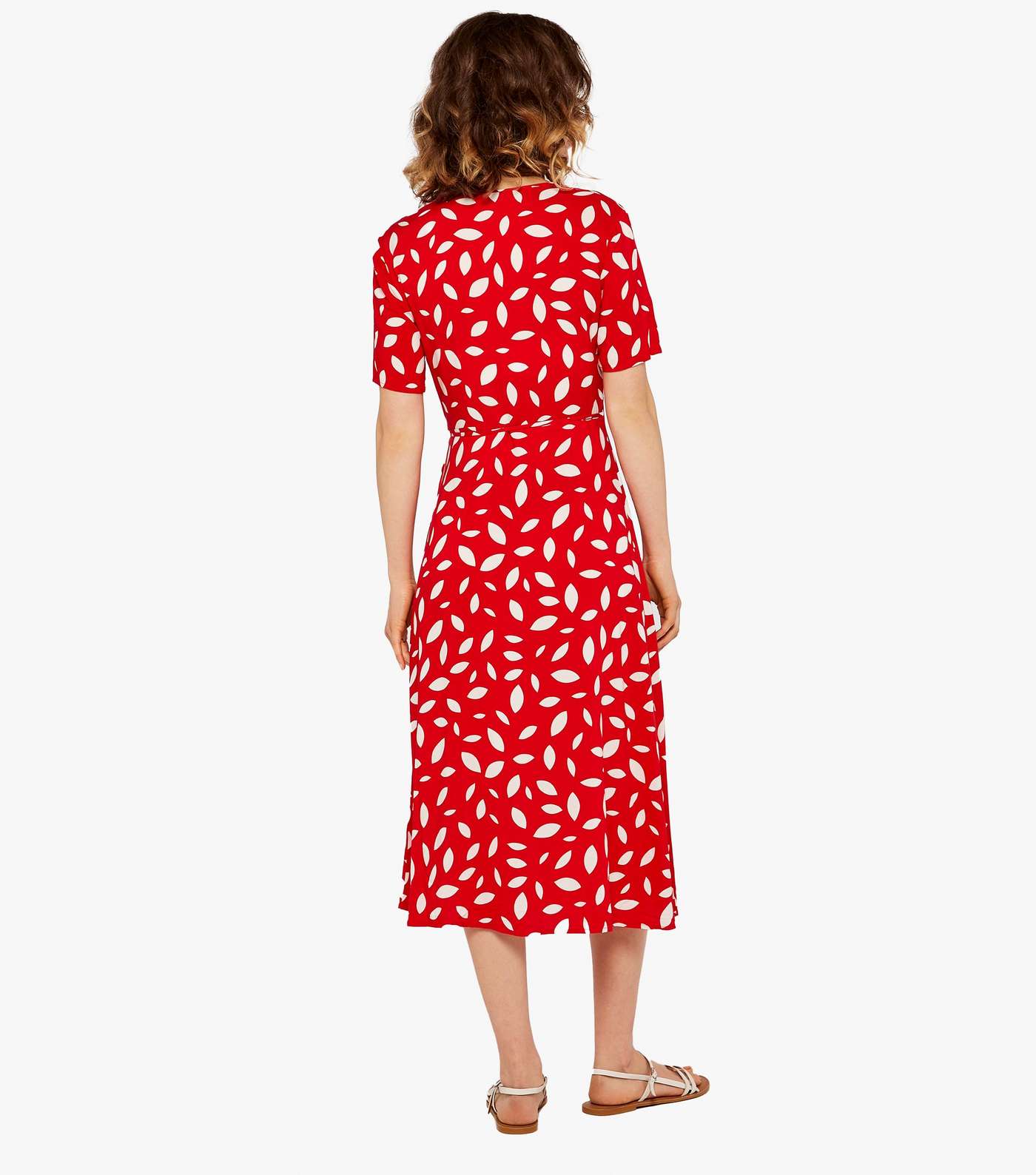 Apricot Red Leaf Print Midi Wrap Dress Image 3