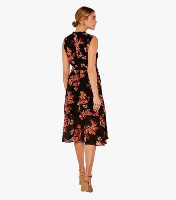 Apricot Black Floral Midi Wrap Dress New Look