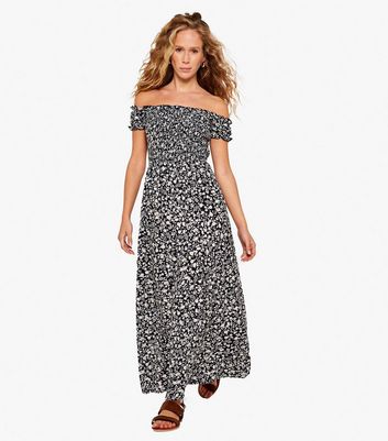 Click to view product details and reviews for Apricot Navy Daisy Shirred Bardot Maxi Dress New Look.