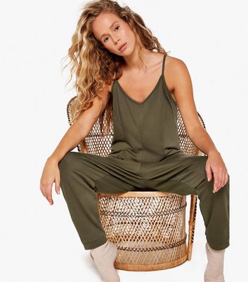 khaki jersey jumpsuit