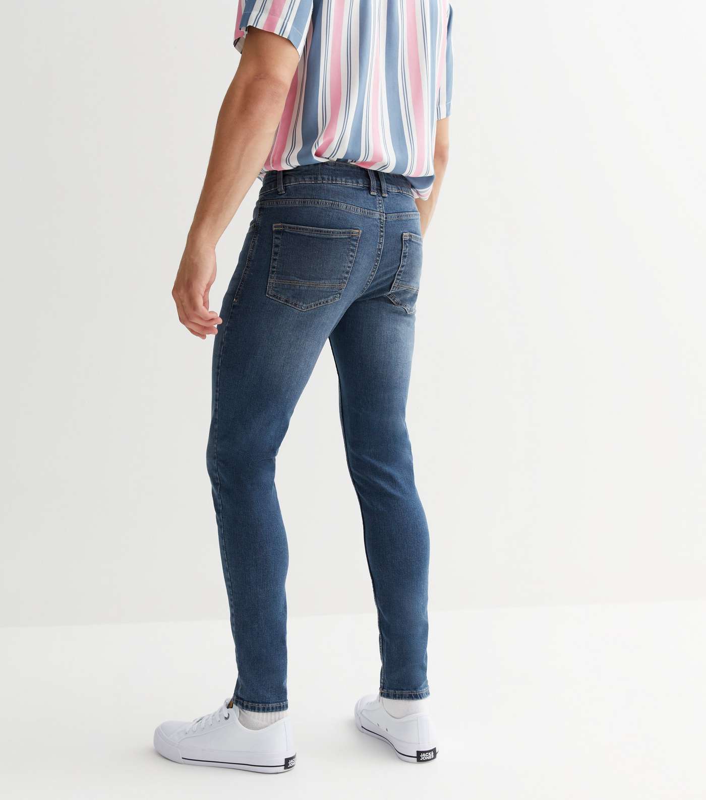 Blue Mid Rise Skinny Stretch Jeans Image 4