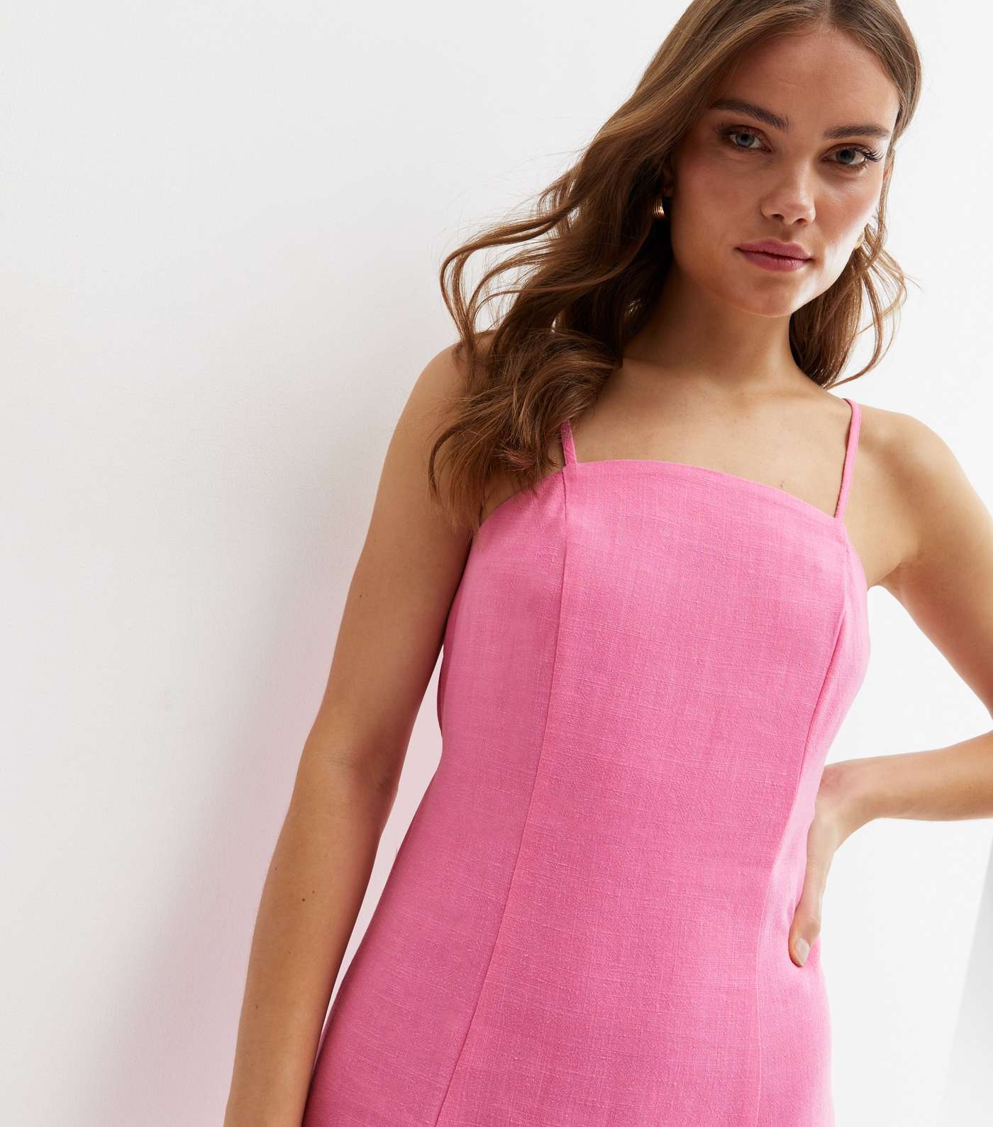 Pink Linen-Look Strappy Mini Dress Image 3
