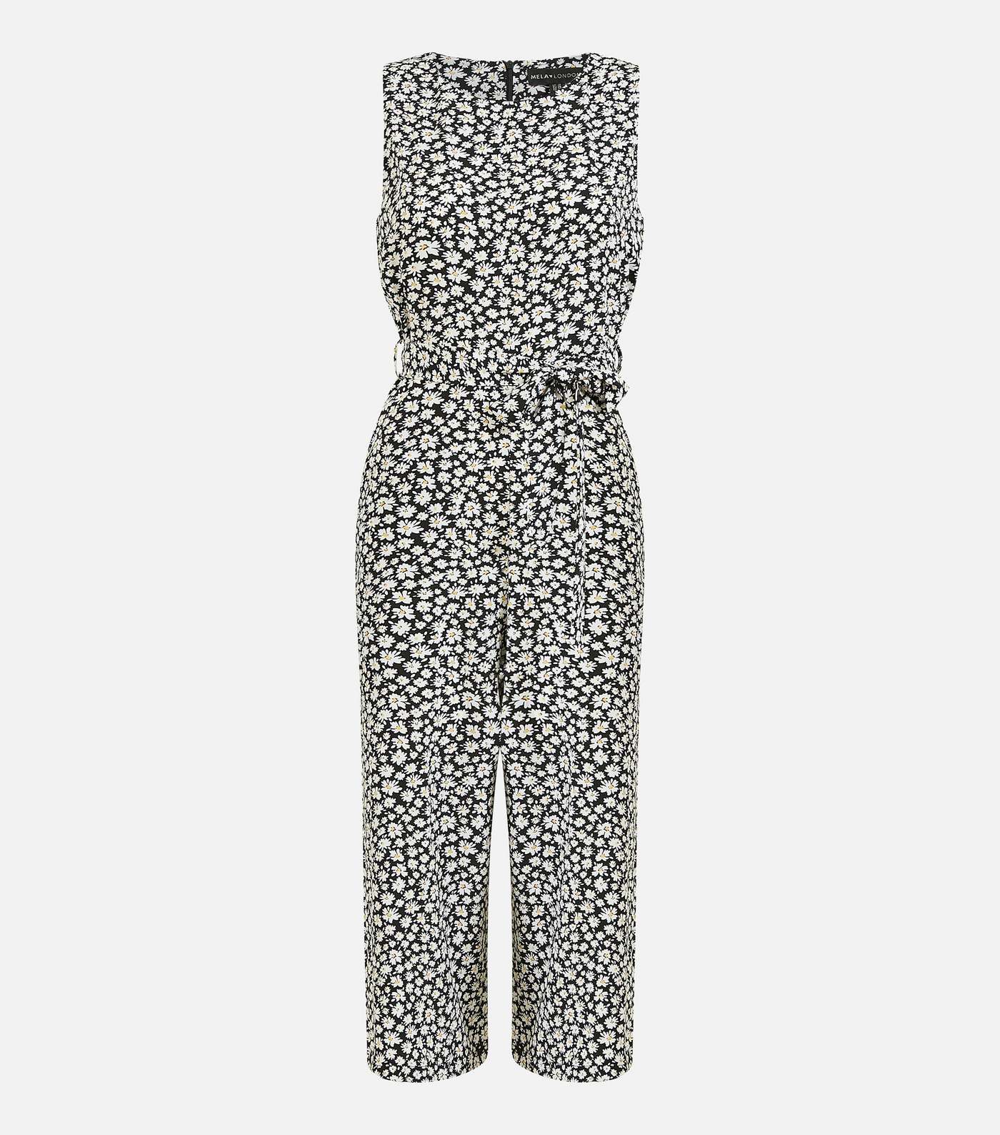 Mela Black Daisy Tie Waist Sleeveless Crop Jumpsuit Image 4