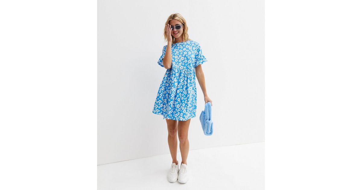 Mini Dress Zara Blue Smock Dress SMOCKED PRINTED MINI DRESS Blue