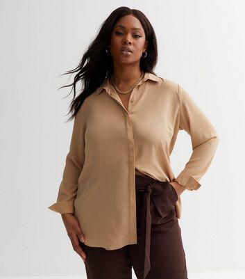 Curves Camel Long Shirt | New Look