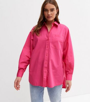 Deep Pink Poplin Oversized Shirt New Look