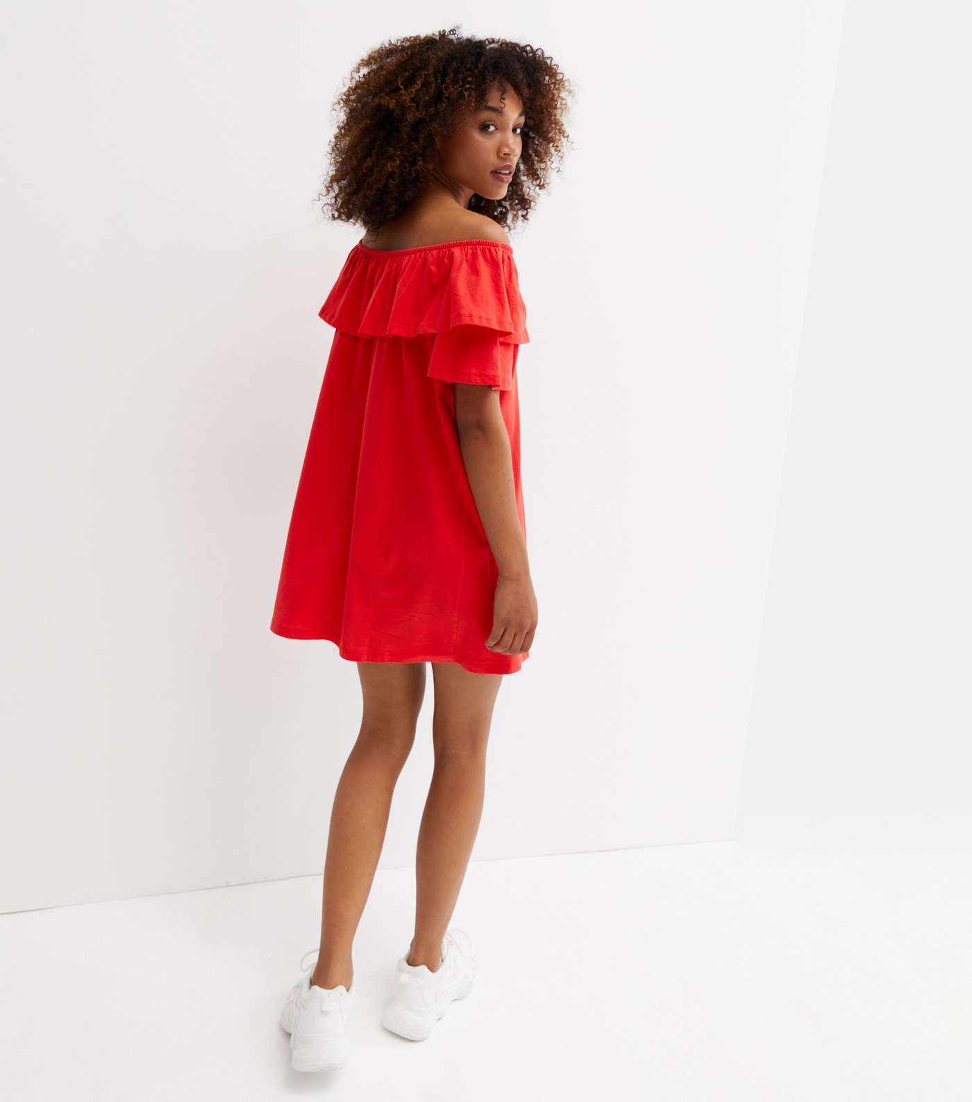 Red Jersey Frill Bardot Mini Dress Image 4