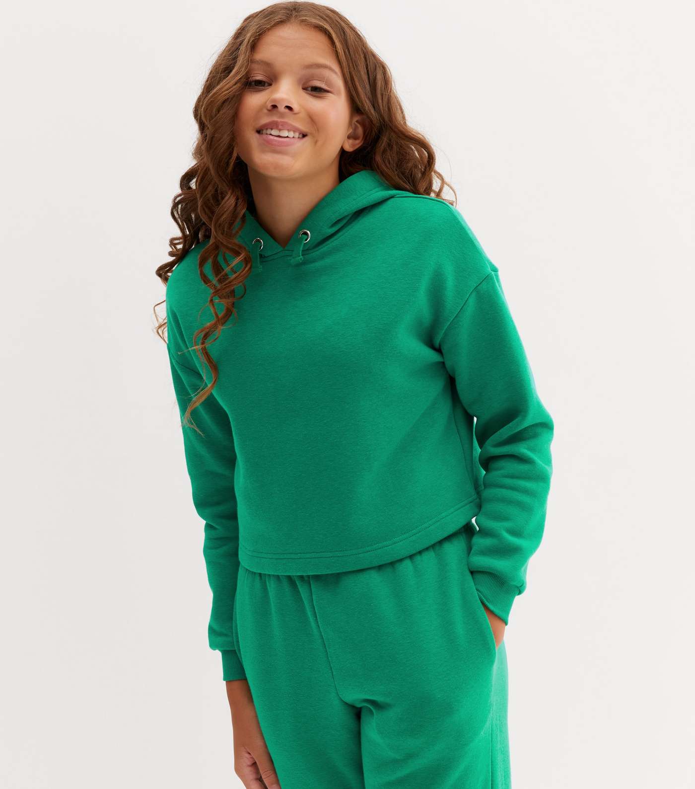 Girls Green Jersey Hoodie Image 3