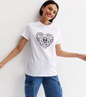 White Bee Heart T-Shirt | New Look