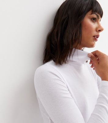 Grey Ribbed Roll Neck Tops 
