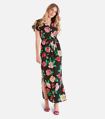 shop for Mela Black Floral Frill Maxi Wrap Dress New Look at Shopo