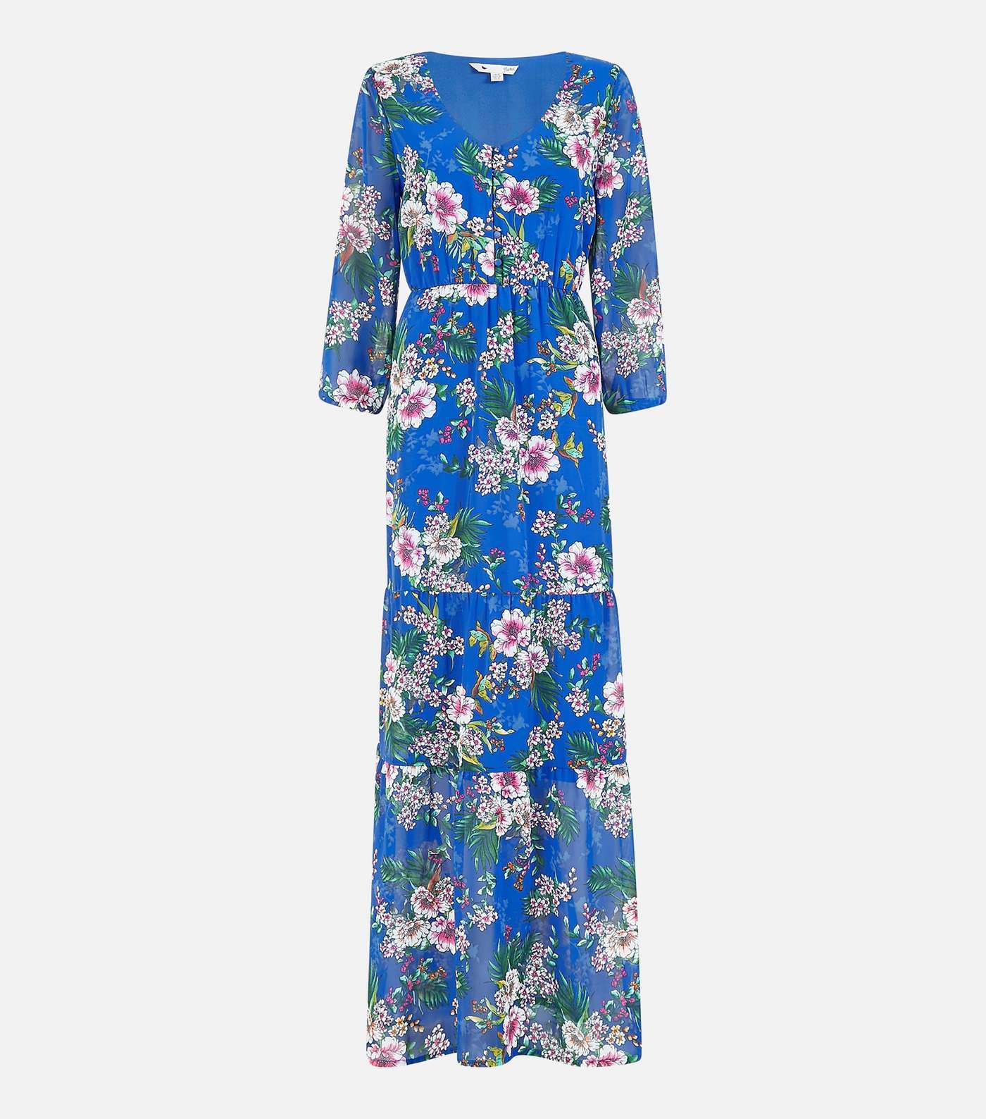 Yumi Curves Blue Floral Button Front Maxi Dress Image 4