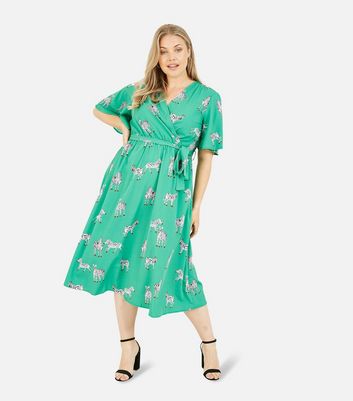 Yumi Curves Green Zebra Print Midi Wrap 