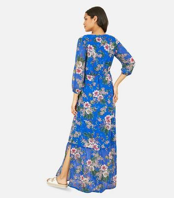 Yumi Blue Floral Button Front Tiered Maxi Dress New Look