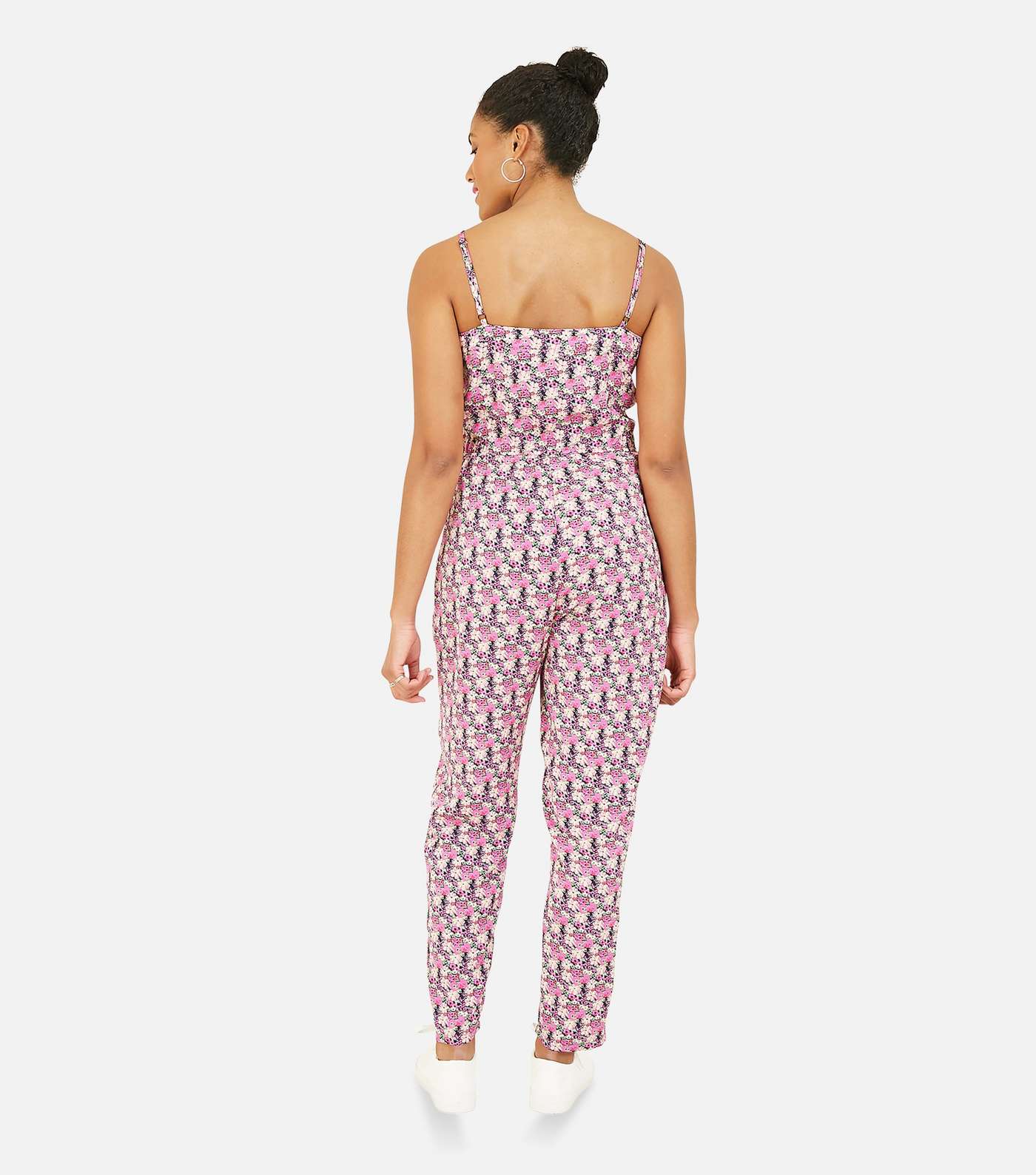 Yumi Bright Pink Ditsy Floral Wrap Jumpsuit Image 3