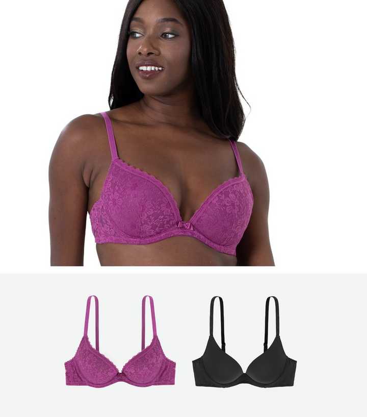 Dorina 3 Pack Black and Pink Scallop Lace Bralettes