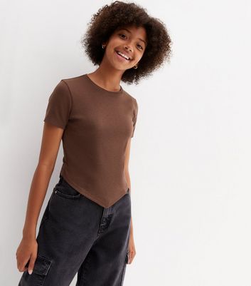 Girls Brown Hanky Hem T-Shirt
