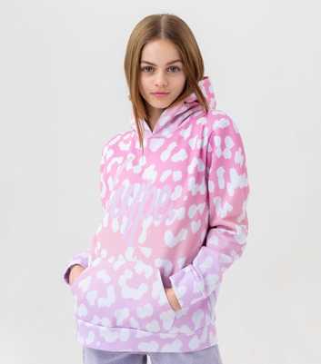 HYPE KIDS Pink Ombré Leopard Print Logo Hoodie