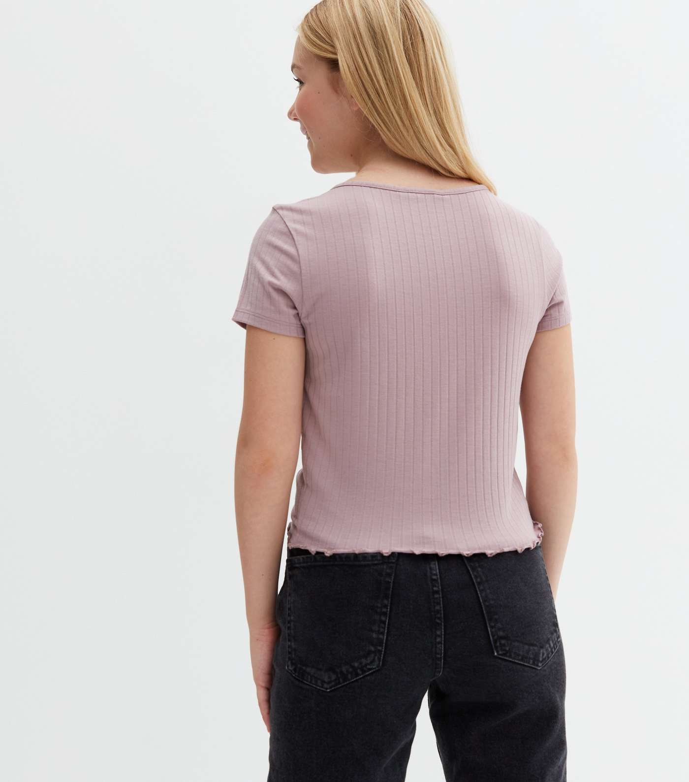 Girls Lilac Ribbed Ruched Frill Hem Top Image 4