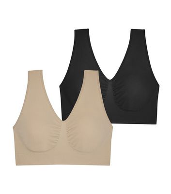 Dorina 2 Pack Tan and Black Curve Bralettes New Look