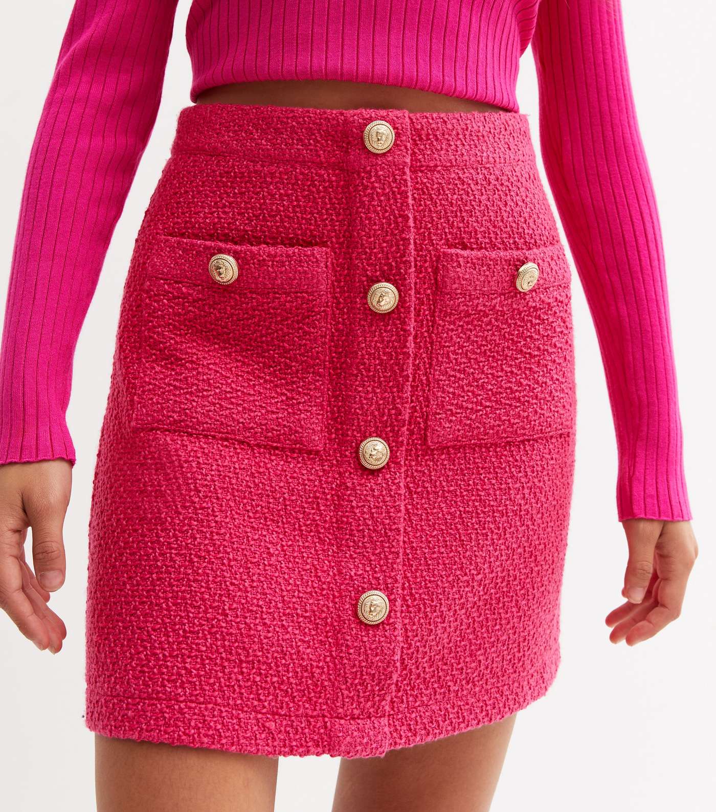 Bright Pink Bouclé Pocket Mini Skirt