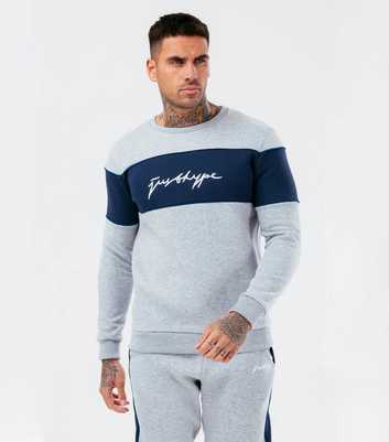 HYPE Mens Grey Stripe Scribble Logo Sweatshirt