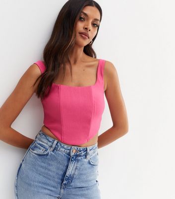 Pink square hot sale neck crop top