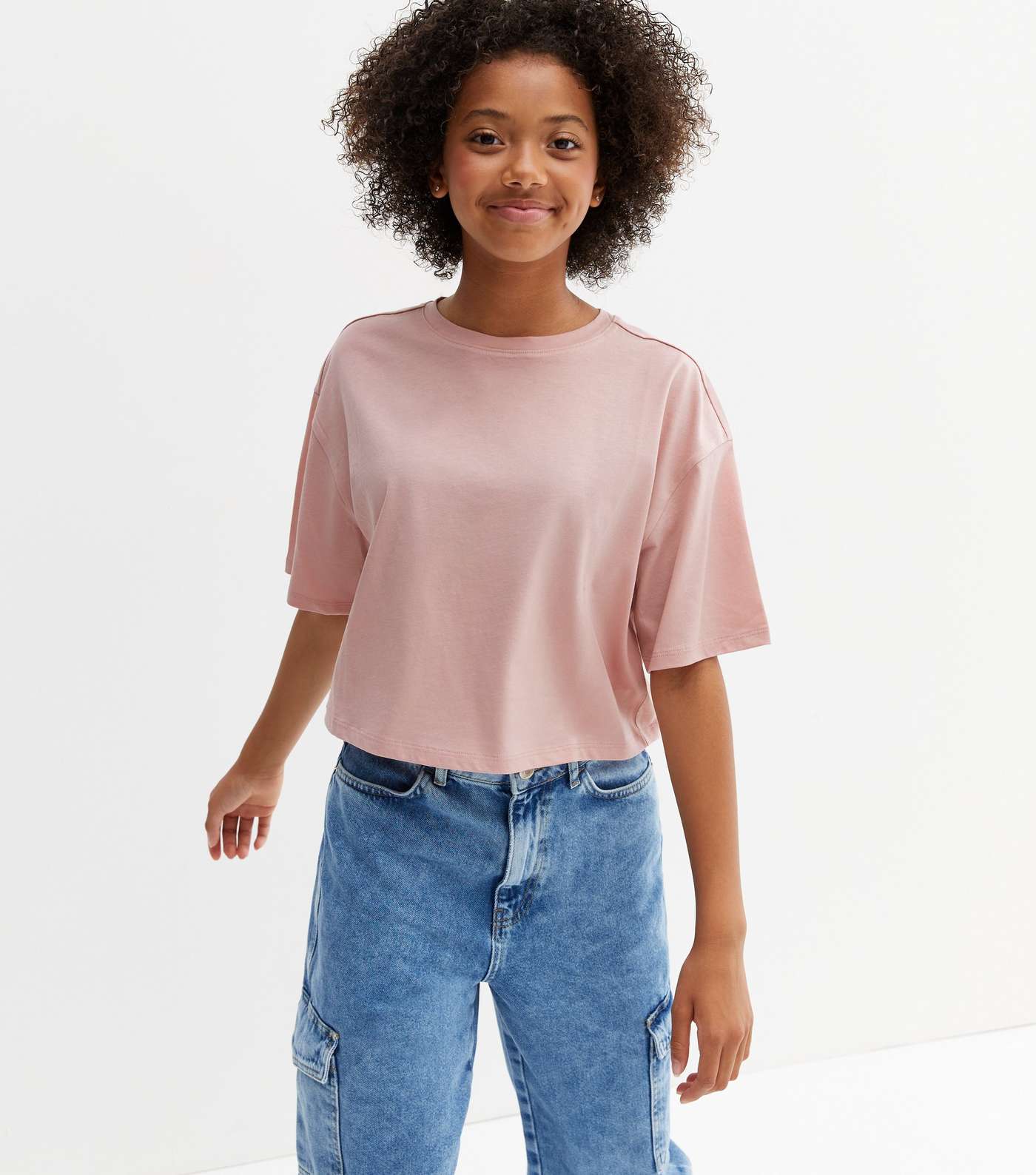 Girls Pale Pink Drop Shoulder Boxy T-Shirt